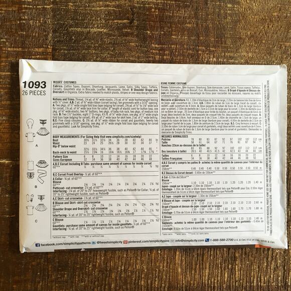 Simplicity Sewing Pattern 1093 Steampunk Victorian Sexy Princess Mini 6-14 UNCUT - Picture 2 of 2